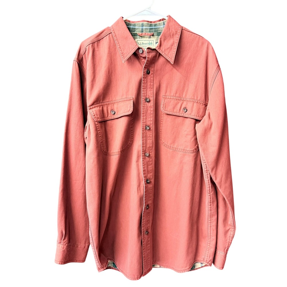 LL Bean Shirt Jacket Mens Medium M Rust Flannel Lined Cotton Canvas Workwear